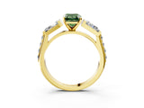 Yellow gold Fancy Green Emerald Cut Diamond Engagement Ring with Baguette Side Stones and Channel Set Band_23