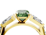 Yellow gold Fancy Green Emerald Cut Diamond Engagement Ring with Baguette Side Stones and Channel Set Band_24