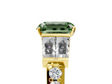 Yellow gold Fancy Green Emerald Cut Diamond Engagement Ring with Baguette Side Stones and Channel Set Band_25