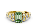 Yellow gold Fancy Green Emerald  Cut Diamond Engagement Ring with Bezel Set Round Side Stones and Prong Setting_49