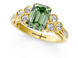 Yellow gold Fancy Green Emerald  Cut Diamond Engagement Ring with Bezel Set Round Side Stones and Prong Setting_50