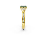 Yellow gold Fancy Green Emerald  Cut Diamond Engagement Ring with Bezel Set Round Side Stones and Prong Setting_51