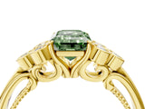 Yellow gold Fancy Green Emerald  Cut Diamond Engagement Ring with Bezel Set Round Side Stones and Prong Setting_53