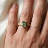Yellow gold Fancy Green Emerald Cut Diamond Engagement Ring with Milgrain Channel Set Band and Prong Setting_102
