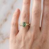 Yellow gold Fancy Green Emerald Cut Diamond Engagement Ring with Milgrain Channel Set Band and Prong Setting_99