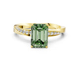 Yellow gold Fancy Green Emerald Cut Diamond Engagement Ring with Side Stone Accents and Four-Prong Setting_12