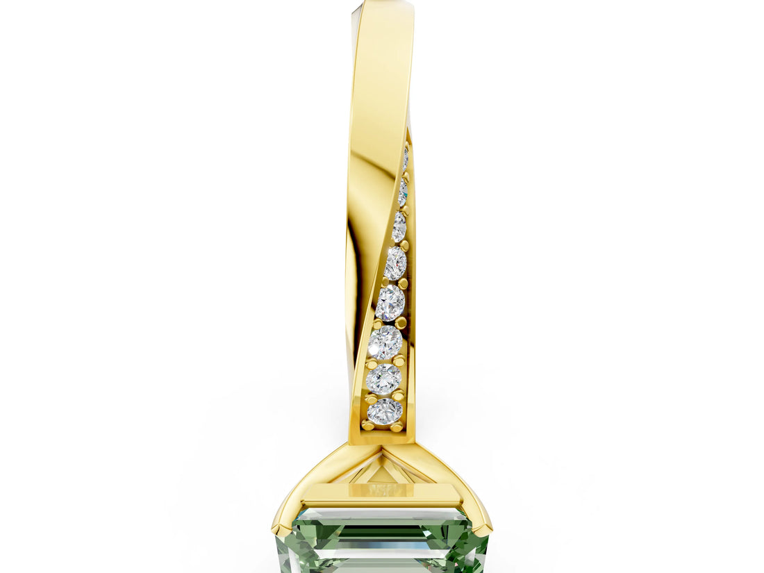 Yellow gold Fancy Green Emerald Cut Diamond Engagement Ring with Side Stone Accents and Four-Prong Setting_12