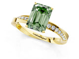 Yellow gold Fancy Green Emerald Cut Diamond Engagement Ring with Side Stone Accents and Four-Prong Setting_13