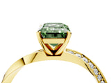 Yellow gold Fancy Green Emerald Cut Diamond Engagement Ring with Side Stone Accents and Four-Prong Setting_16