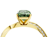 Yellow gold Fancy Green Emerald Cut Diamond Engagement Ring with Side Stone Accents and Four-Prong Setting_76