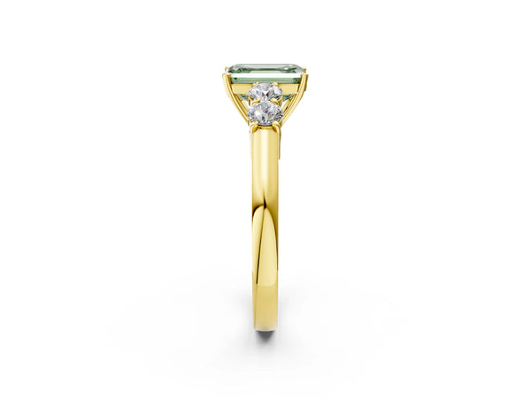 Yellow gold Fancy Green Emerald  Cut Diamond Five-Stone Prong Set White Gold Ring