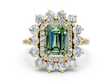 Yellow gold Fancy Green Emerald Cut Diamond Floral Double Halo Engagement Ring with Prong Setting_24