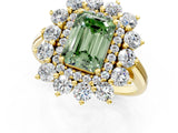 Yellow gold Fancy Green Emerald Cut Diamond Floral Double Halo Engagement Ring with Prong Setting_25