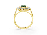 Yellow gold Fancy Green Emerald Cut Diamond Floral Double Halo Engagement Ring with Prong Setting_27