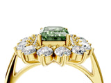Yellow gold Fancy Green Emerald Cut Diamond Floral Double Halo Engagement Ring with Prong Setting_28