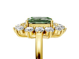 Yellow gold Fancy Green Emerald Cut Diamond Floral Double Halo Engagement Ring with Prong Setting_29