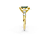 Yellow gold Fancy Green Emerald  Cut Diamond Floral Halo Engagement Ring with Shared Prong Setting 2