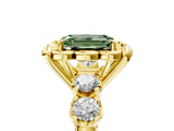Yellow gold Fancy Green Emerald  Cut Diamond Floral Halo Engagement Ring with Shared Prong Setting 5