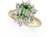 Yellow gold Fancy Green Emerald  Cut Diamond Floral Halo Pave Band with Prong Setting_38