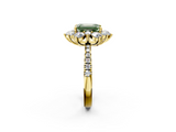 Yellow gold Fancy Green Emerald  Cut Diamond Floral Halo Pave Band with Prong Setting_39