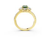 Yellow gold Fancy Green Emerald  Cut Diamond Floral Halo Pave Band with Prong Setting_40