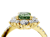 Yellow gold Fancy Green Emerald  Cut Diamond Floral Halo Pave Band with Prong Setting_41