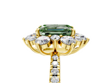 Yellow gold Fancy Green Emerald  Cut Diamond Floral Halo Pave Band with Prong Setting_42