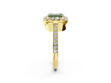 Yellow gold Fancy Green Emerald Cut Diamond Floral Halo Ring with Pavé Band and Prong Setting_5