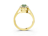 Yellow gold Fancy Green Emerald Cut Diamond Floral Halo Ring with Pavé Band and Prong Setting_6
