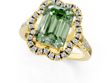 Yellow gold Fancy Green Emerald Cut Diamond Floral Halo Split Shank Prong Setting Ring_1