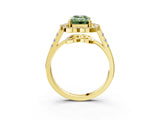 Yellow gold Fancy Green Emerald Cut Diamond Floral Halo Split Shank Prong Setting Ring_3