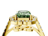 Yellow gold Fancy Green Emerald Cut Diamond Floral Halo Split Shank Prong Setting Ring_4