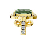 Yellow gold Fancy Green Emerald Cut Diamond Floral Halo Split Shank Prong Setting Ring_5