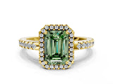 Yellow gold Fancy Green Emerald Cut Diamond Halo Engagement Ring with Pavé Band and Prong Setting_27