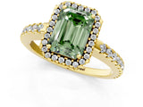 Yellow gold Fancy Green Emerald Cut Diamond Halo Engagement Ring with Pavé Band and Prong Setting_28