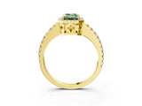 Yellow gold Fancy Green Emerald Cut Diamond Halo Engagement Ring with Pavé Band and Prong Setting_30