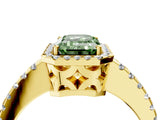 Yellow gold Fancy Green Emerald Cut Diamond Halo Engagement Ring with Pavé Band and Prong Setting_31