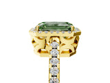 Yellow gold Fancy Green Emerald Cut Diamond Halo Engagement Ring with Pavé Band and Prong Setting_32