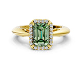 Yellow gold Fancy Green Emerald  Cut Diamond Halo Engagement Ring with Split Shank and Four-Prong Setting_113