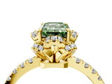 Yellow gold Fancy Green Emerald Cut Diamond Halo Pave Band with Four-Prong Setting_7