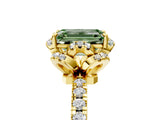 Yellow gold Fancy Green Emerald Cut Diamond Halo Pave Band with Four-Prong Setting_8
