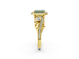 Yellow gold Fancy Green Emerald Cut Diamond Halo Ring with Milgrain Pavé Band and Four-Prong Setting_38