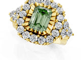Yellow gold Fancy Green Emerald Cut Diamond Halo Ring with Pavé Band and Four-Prong Setting_75