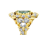 Yellow gold Fancy Green Emerald Cut Diamond Halo Ring with Pavé Band and Four-Prong Setting_79
