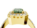 Yellow gold Fancy Green Emerald Cut Diamond Halo Ring with Pavé Band and Prong Setting_4