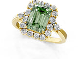 Yellow gold Fancy Green Emerald Cut Diamond Halo Ring with Pear Side Stones and Prong Setting_52