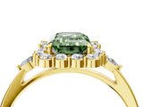 Yellow gold Fancy Green Emerald Cut Diamond Halo Ring with Pear Side Stones and Prong Setting_55