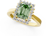Yellow gold Fancy Green Emerald  Cut Diamond Halo Ring with Round Brilliant Halo and Solitaire Band_88