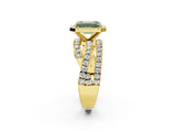 Yellow gold Fancy Green Emerald Cut Diamond Halo Ring with Round Split Shank and Prong Setting_38