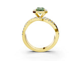 Yellow gold Fancy Green Emerald Cut Diamond Halo Ring with Round Split Shank and Prong Setting_39